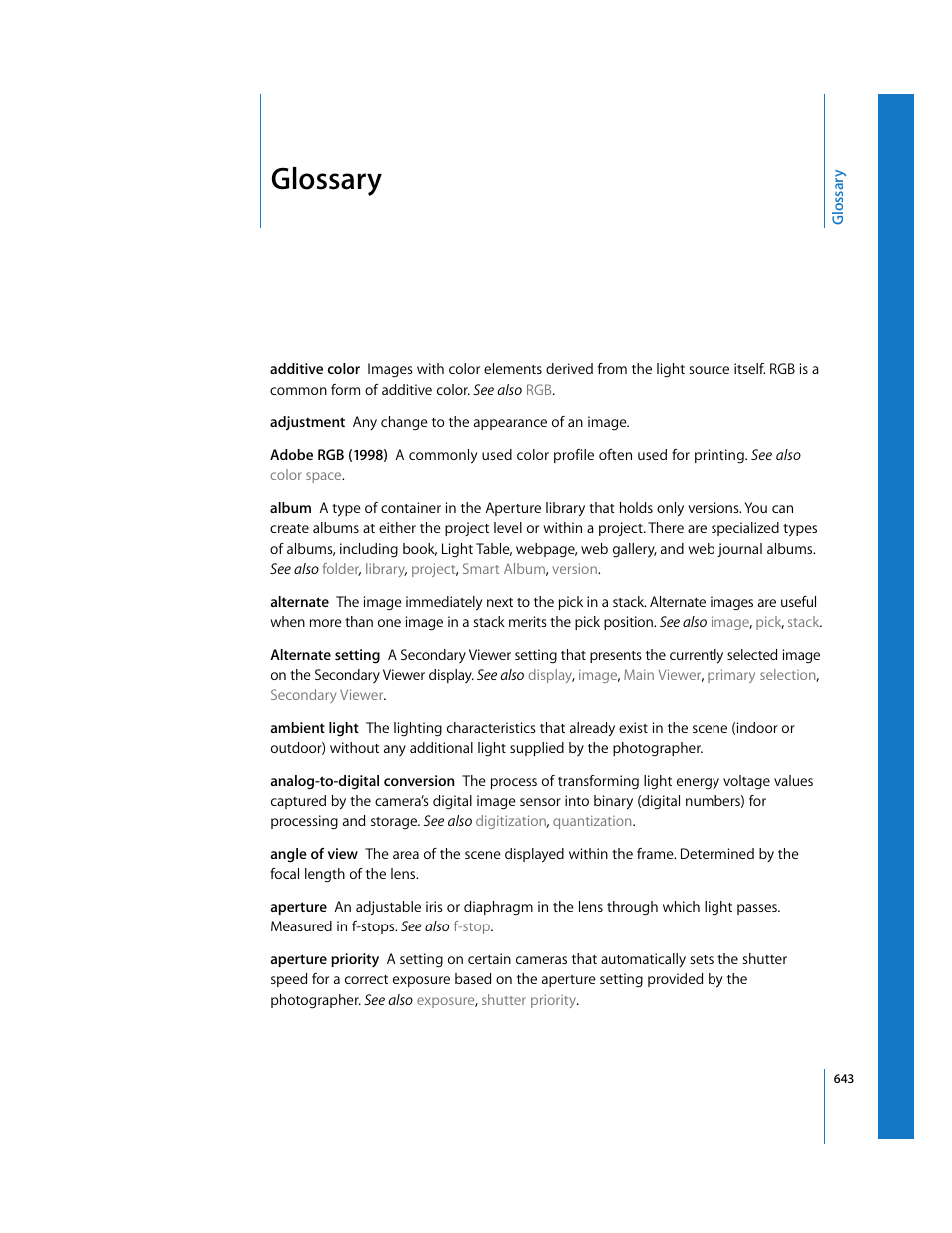 Glossary | Apple Aperture 2 User Manual | Page 643 / 701