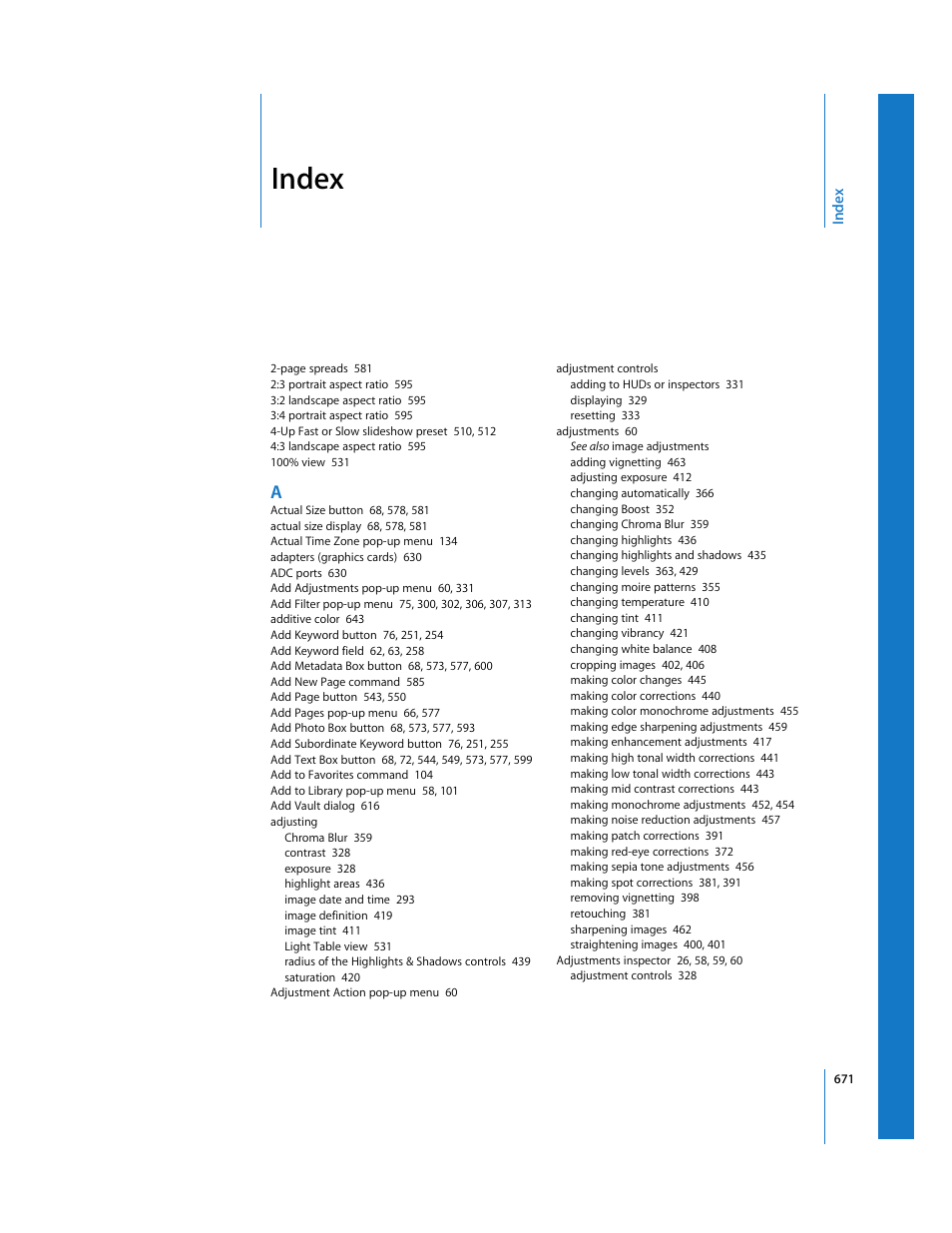 Index | Apple Aperture 2 User Manual | Page 671 / 701
