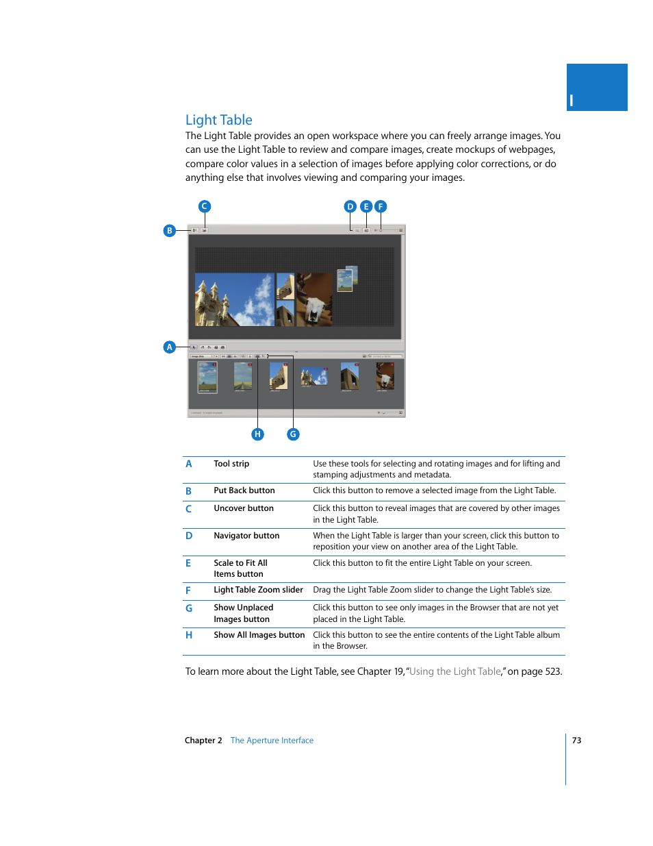 Light table, P. 73) | Apple Aperture 2 User Manual | Page 73 / 701