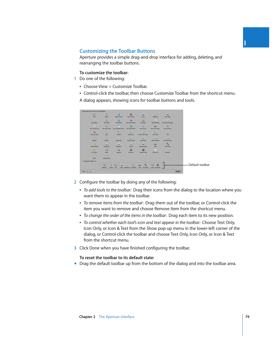 Customizing the toolbar buttons | Apple Aperture 2 User Manual | Page 79 / 701