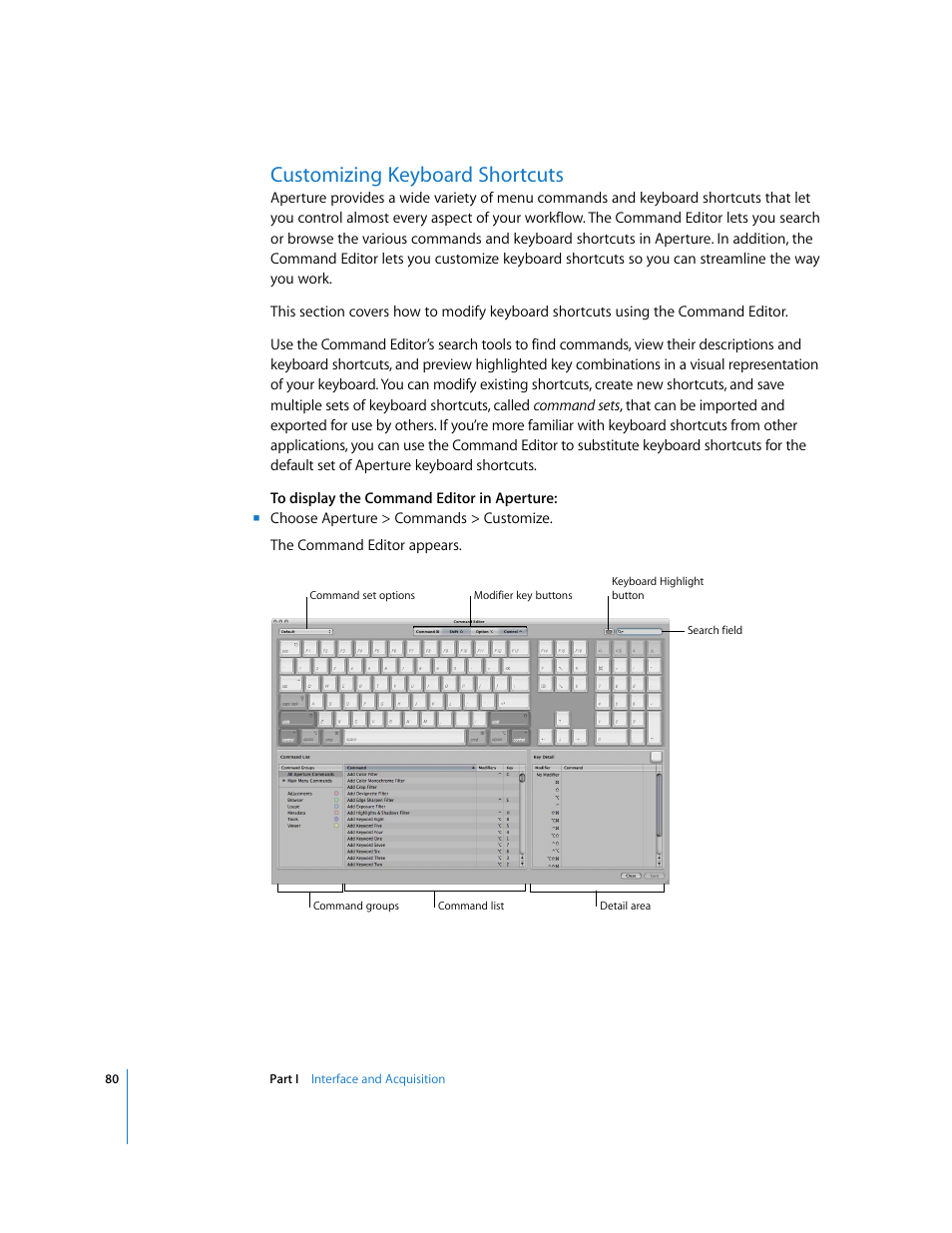 Customizing keyboard shortcuts, P. 80) | Apple Aperture 2 User Manual | Page 80 / 701