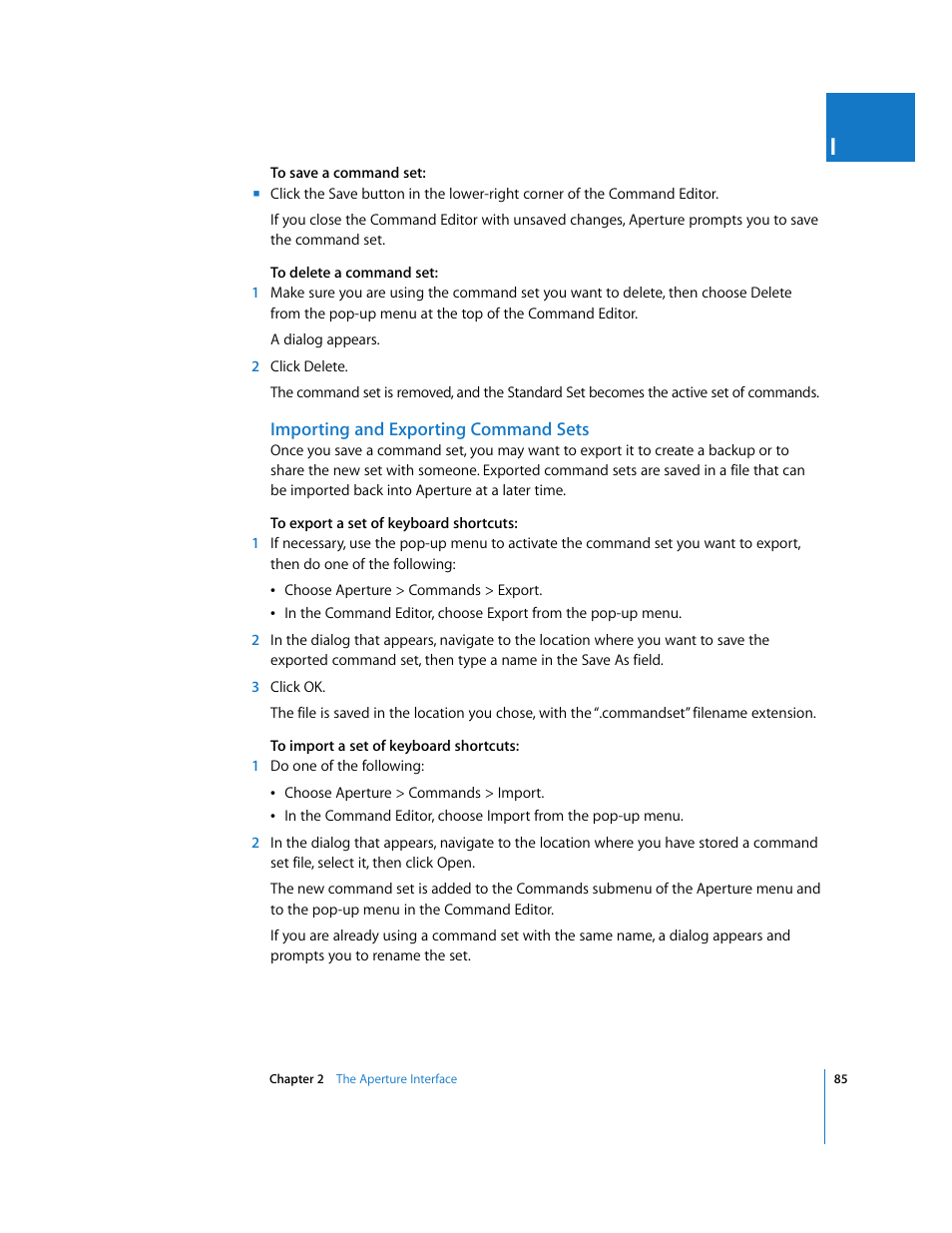 Importing and exporting command sets | Apple Aperture 2 User Manual | Page 85 / 701