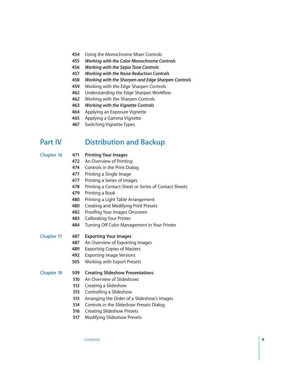 Part iv distribution and backup | Apple Aperture 2 User Manual | Page 9 / 701