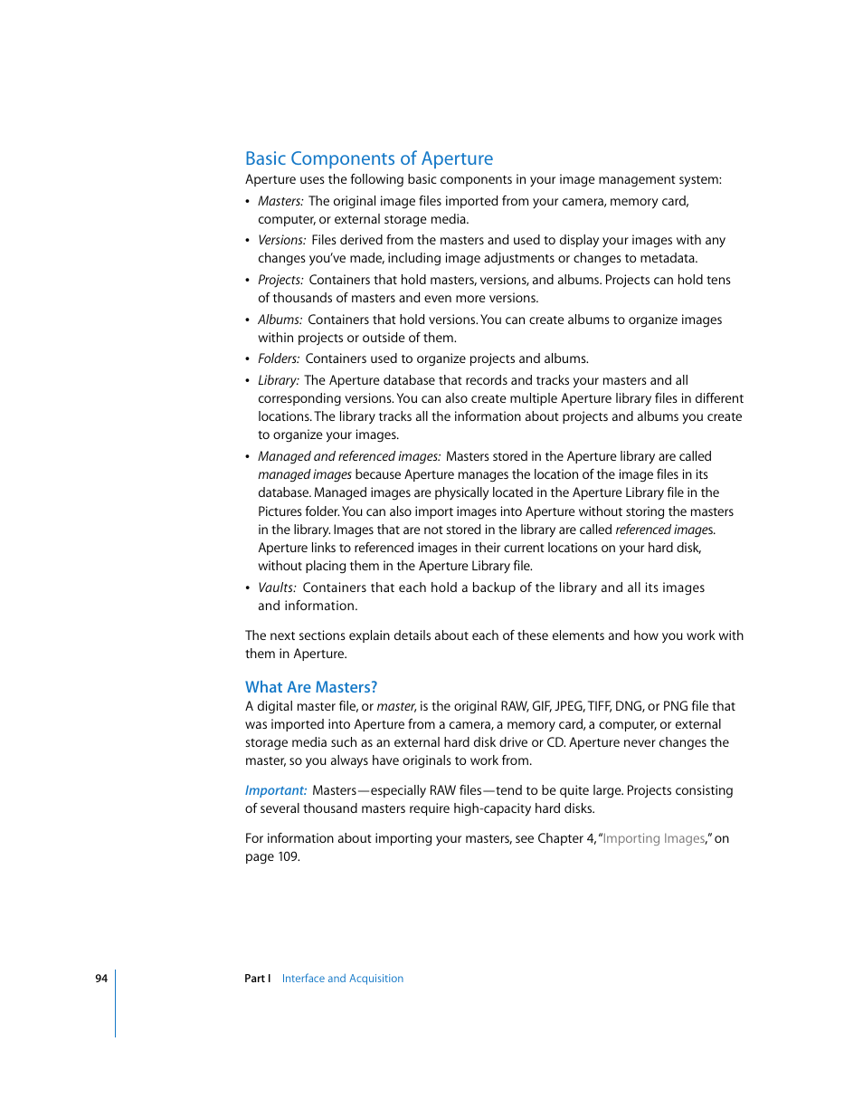 Basic components of aperture, What are masters, P. 94) | Apple Aperture 2 User Manual | Page 94 / 701