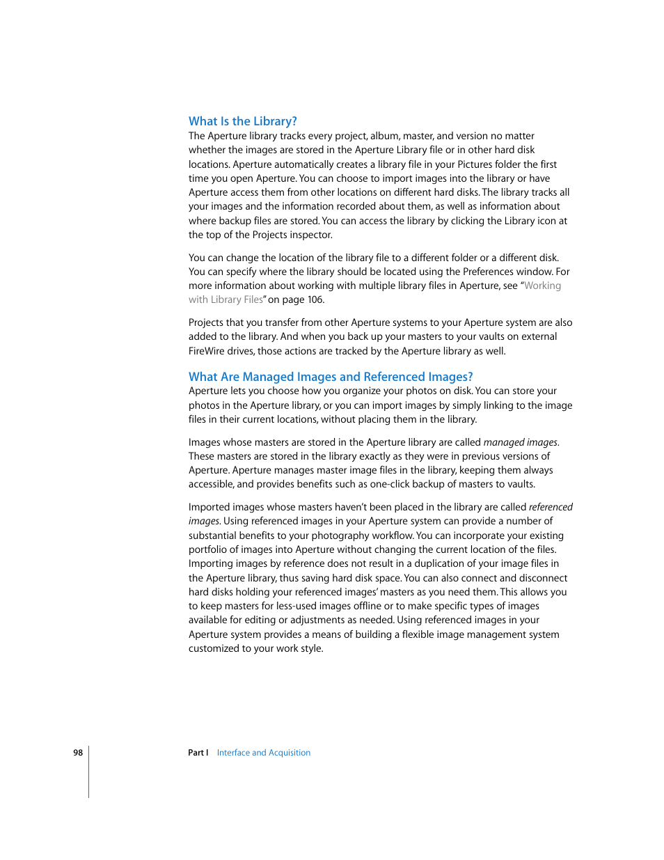 What is the library, What are managed images and referenced images | Apple Aperture 2 User Manual | Page 98 / 701
