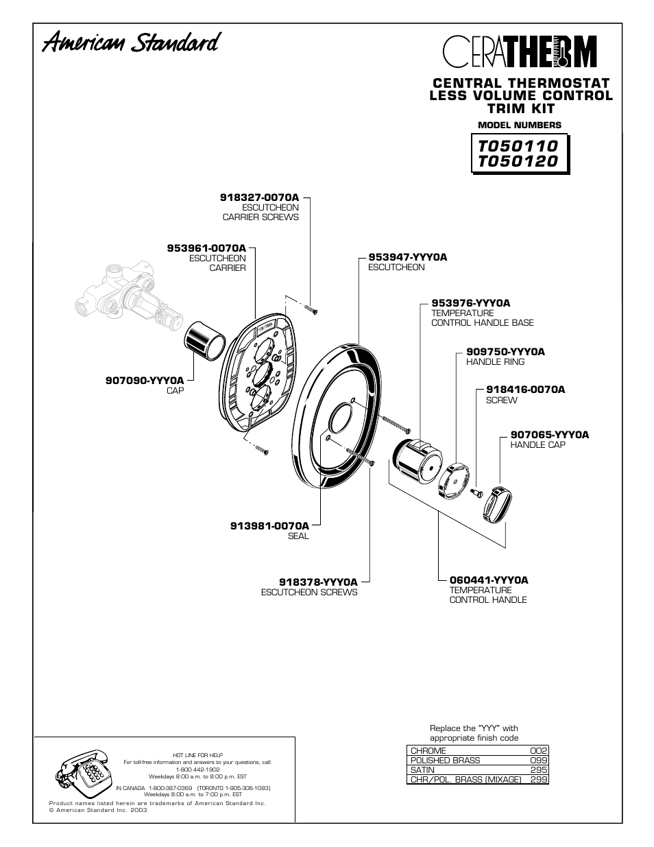 American Standard T050110 User Manual | 2 pages