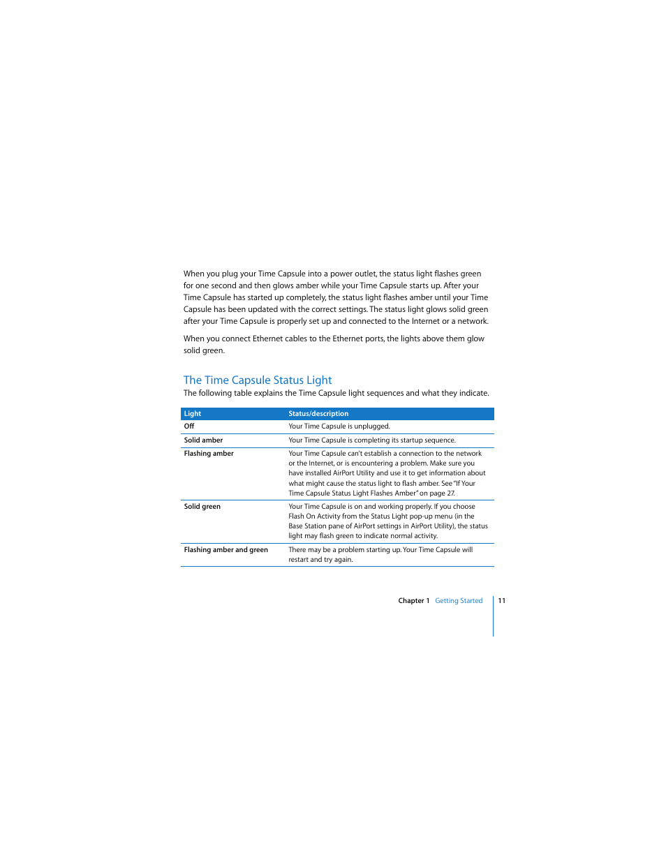 The time capsule status light | Apple AirPort Time Capsule  802.11n (1st Generation) User Manual | Page 11 / 40