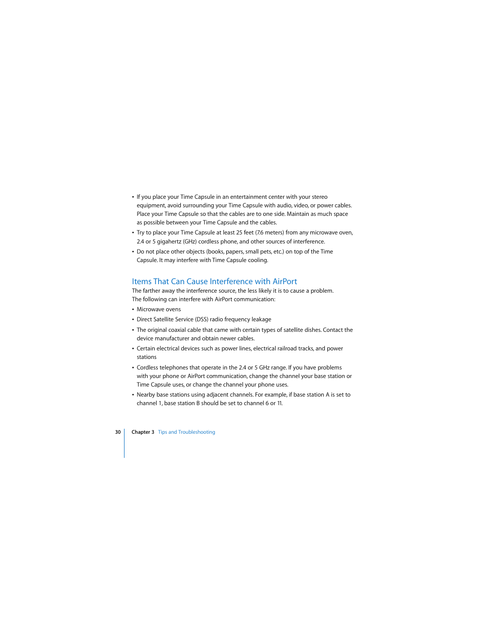 Items that can cause interference with airport | Apple AirPort Time Capsule  802.11n (1st Generation) User Manual | Page 30 / 40