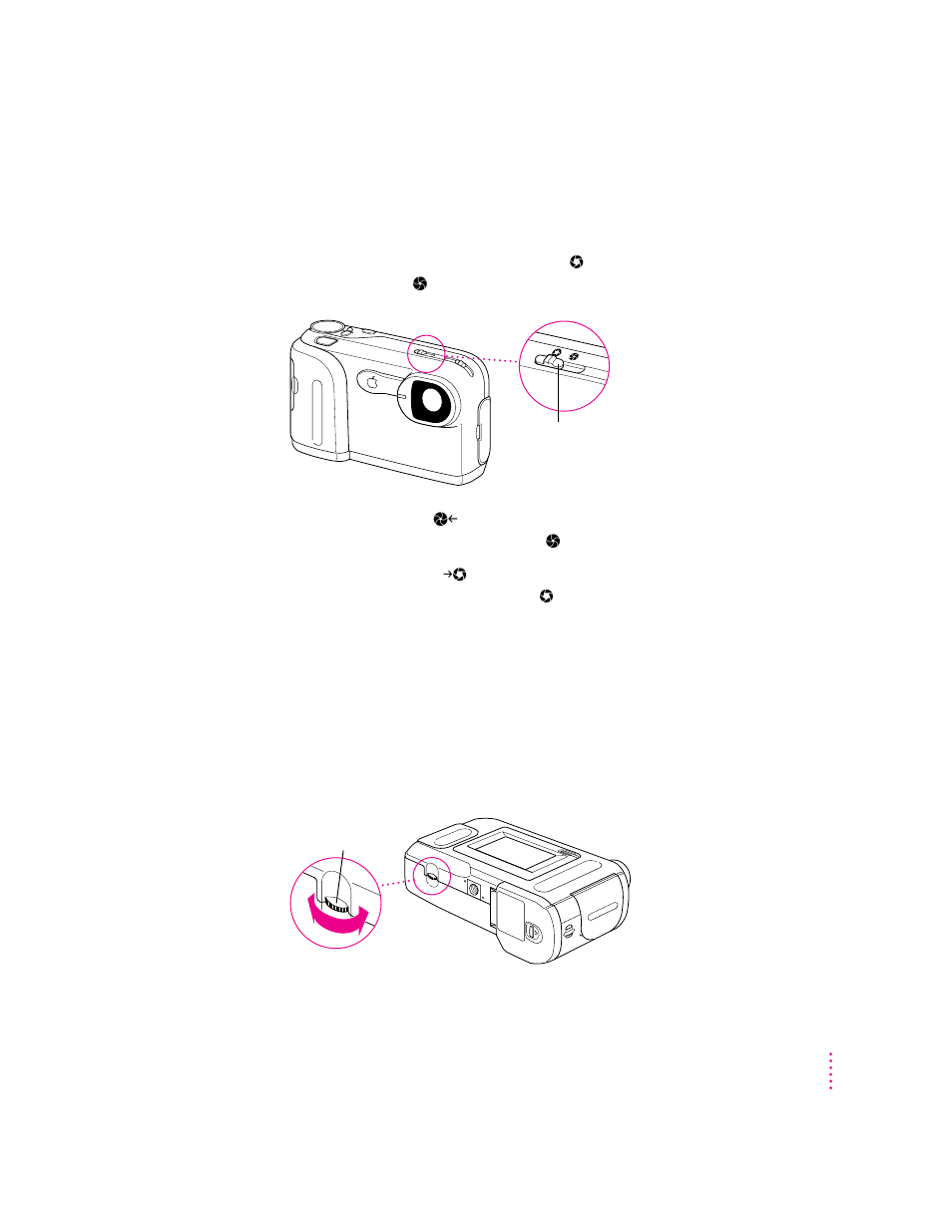 Selecting the aperture, Adjusting the lcd screen brightness | Apple QuickTake 200 Camera User Manual | Page 17 / 98
