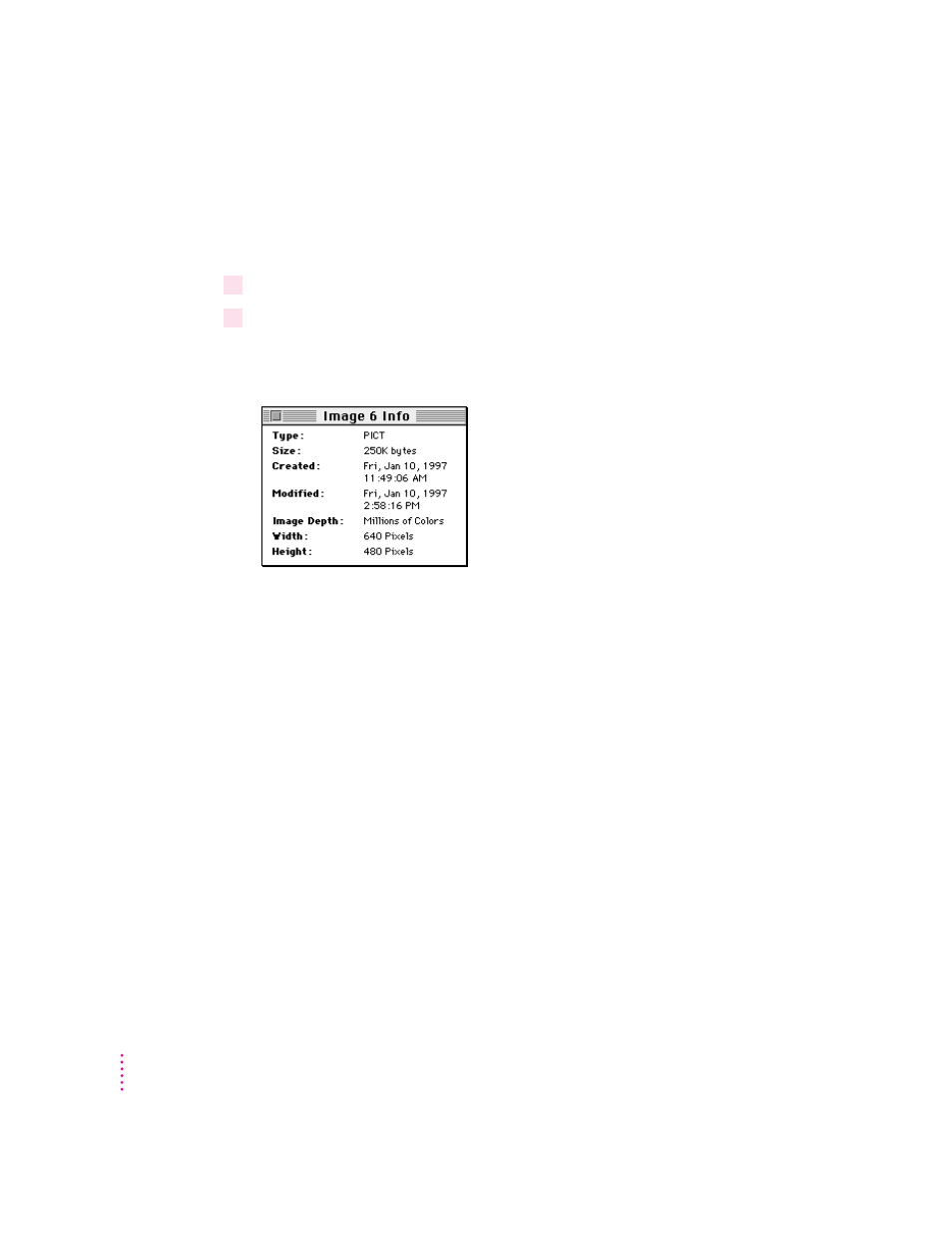 Getting information about an image, Opening an image to its full size | Apple QuickTake 200 Camera User Manual | Page 36 / 98
