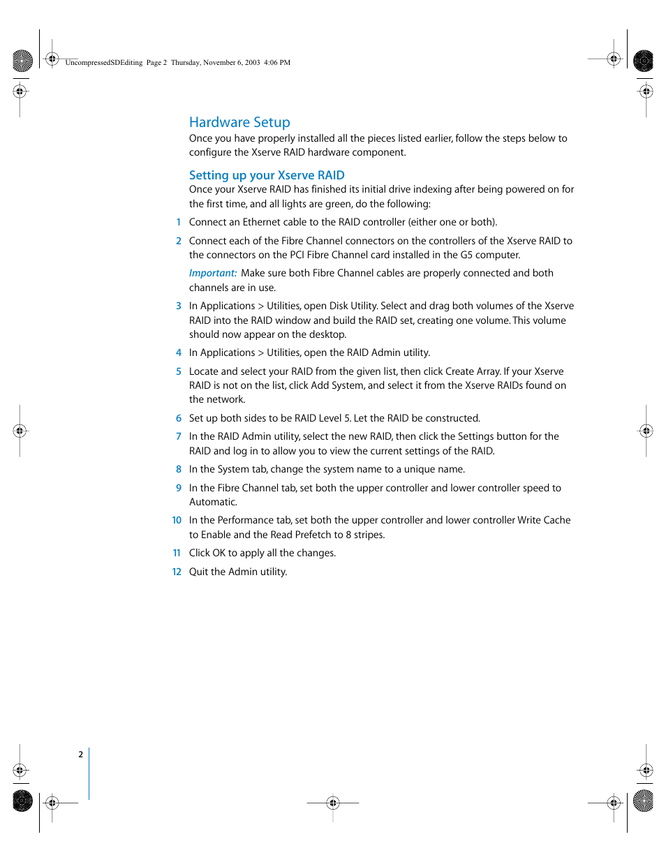 Hardware setup, Setting up your xserve raid | Apple Final Cut Pro User Manual | Page 2 / 3