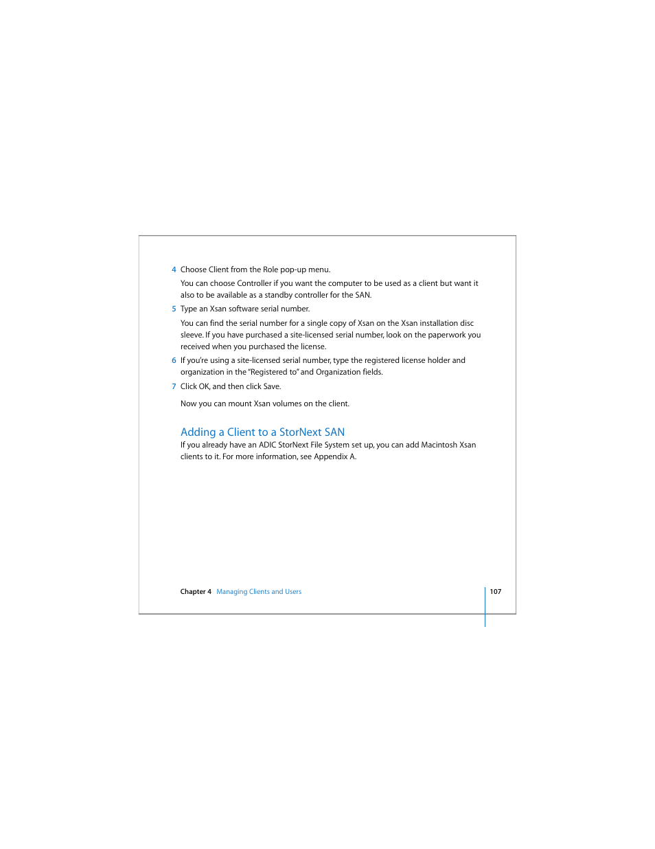 Adding a client to a stornext san | Apple Xsan 1.4 User Manual | Page 107 / 192