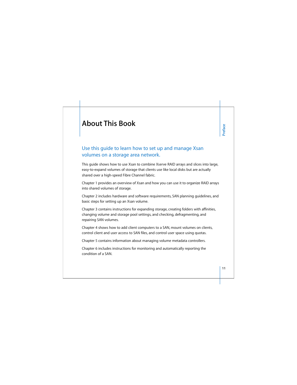 About this book | Apple Xsan 1.4 User Manual | Page 11 / 192