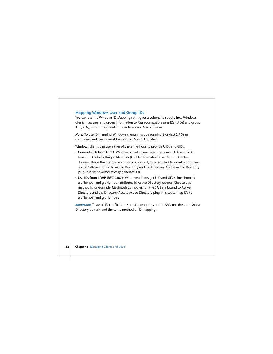 Mapping windows user and group ids | Apple Xsan 1.4 User Manual | Page 112 / 192