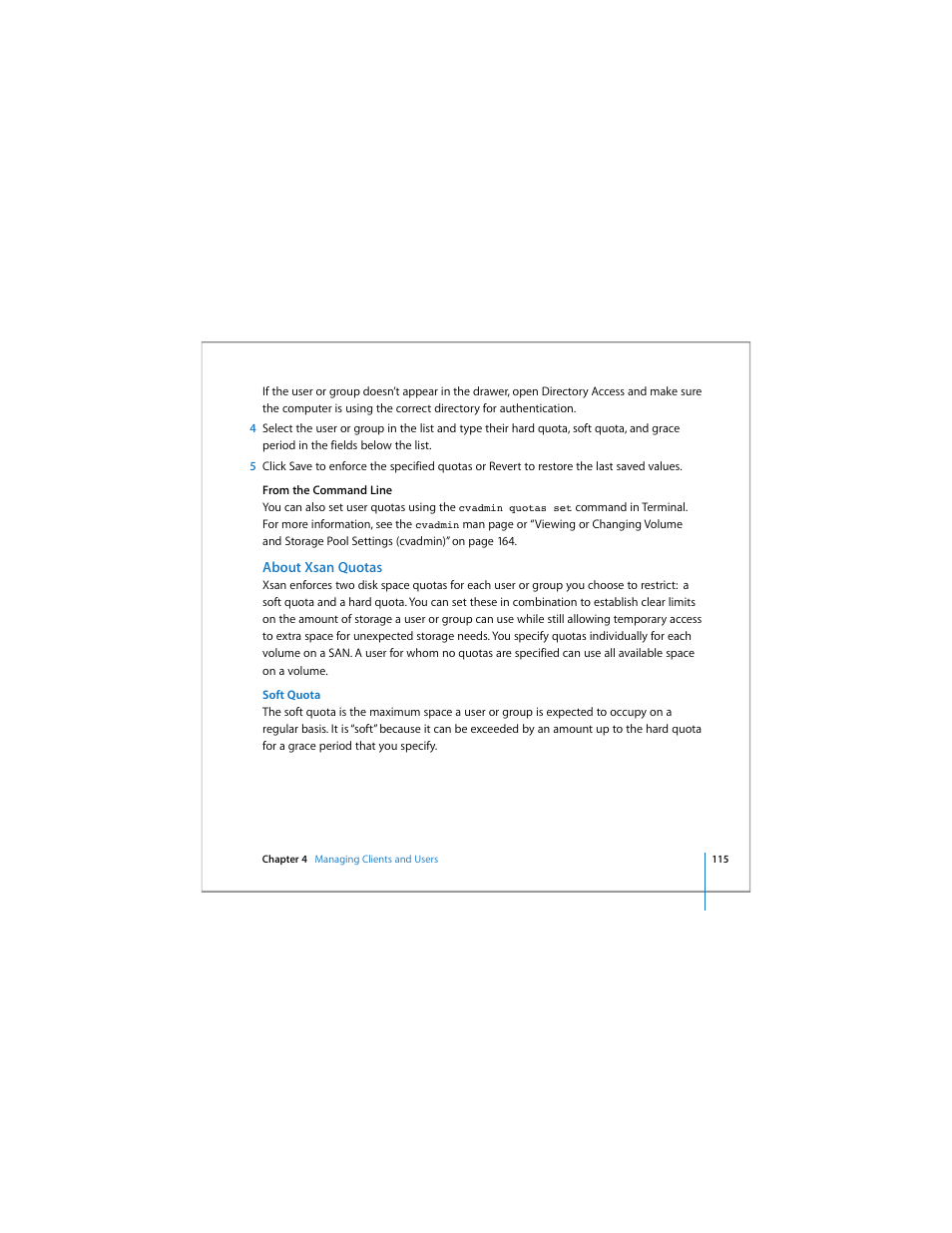 About xsan quotas | Apple Xsan 1.4 User Manual | Page 115 / 192