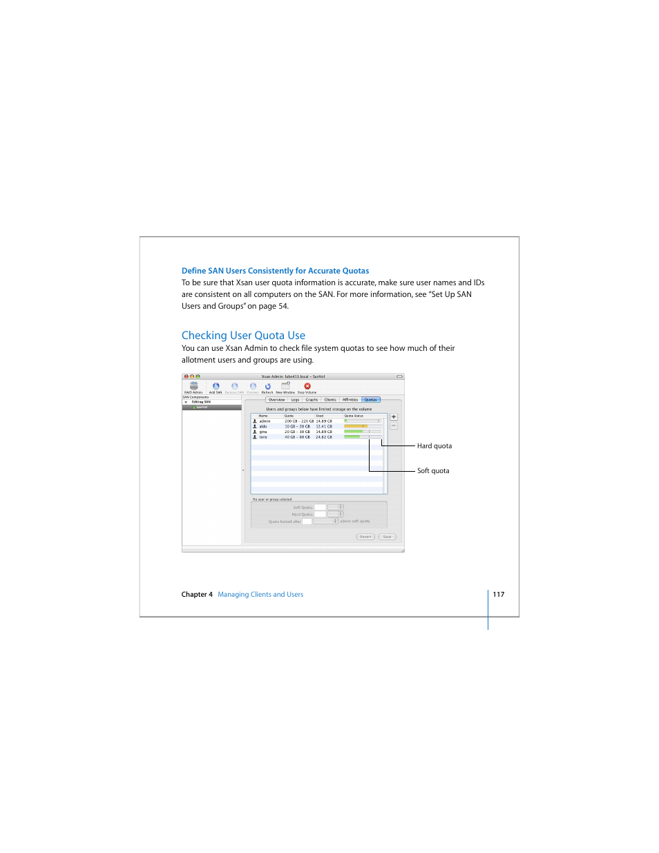 Checking user quota use | Apple Xsan 1.4 User Manual | Page 117 / 192