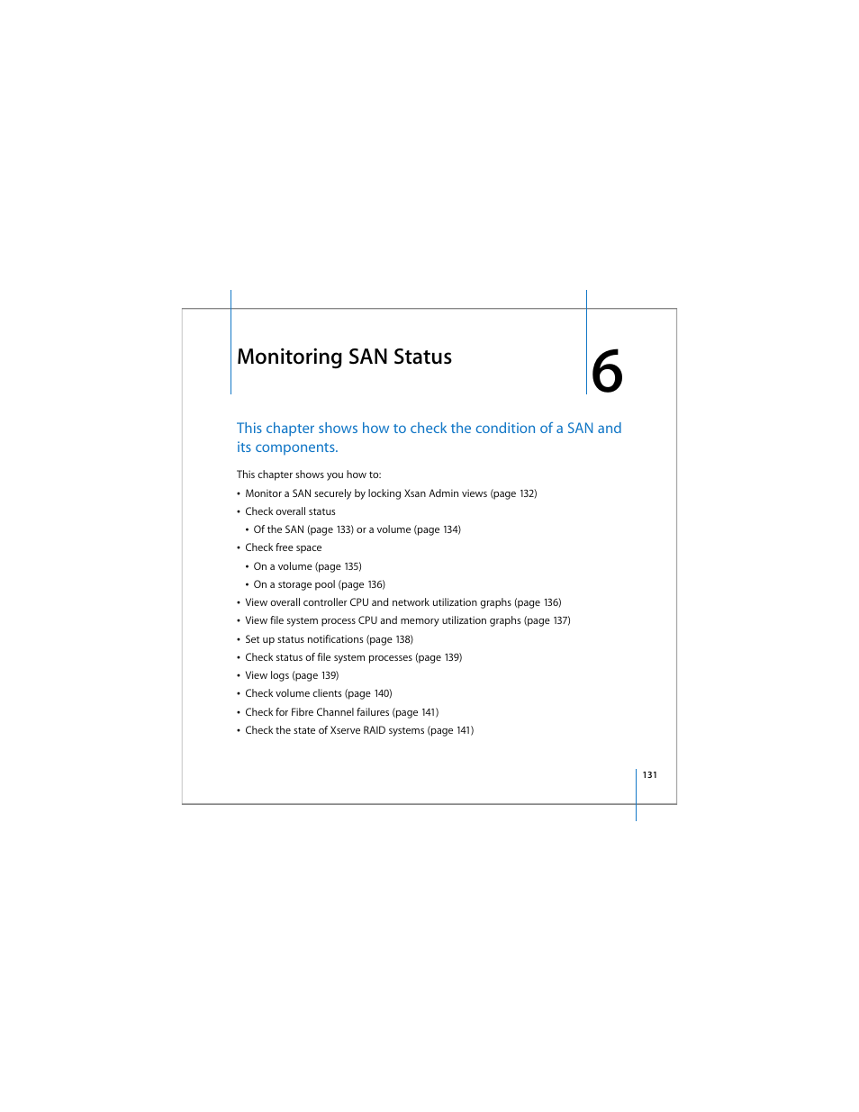 Monitoring san status | Apple Xsan 1.4 User Manual | Page 131 / 192