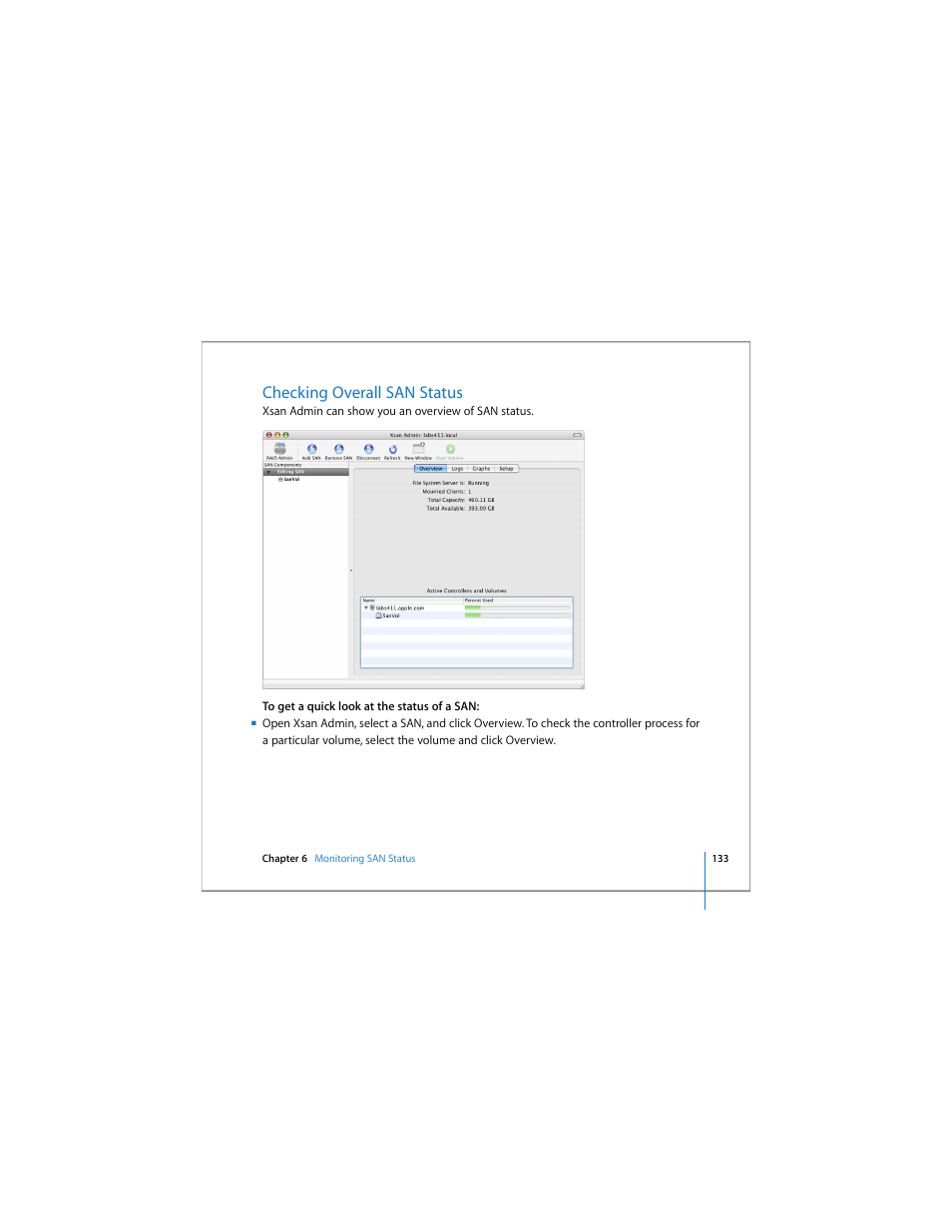 Checking overall san status | Apple Xsan 1.4 User Manual | Page 133 / 192