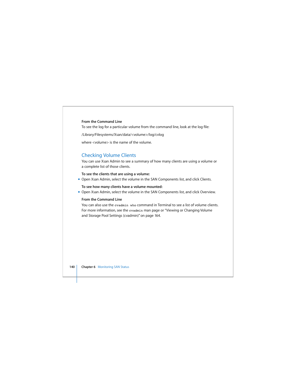 Checking volume clients | Apple Xsan 1.4 User Manual | Page 140 / 192