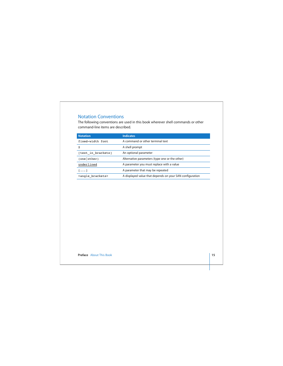 Notation conventions | Apple Xsan 1.4 User Manual | Page 15 / 192