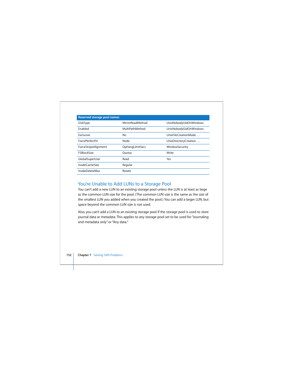 You’re unable to add luns to a storage pool | Apple Xsan 1.4 User Manual | Page 152 / 192