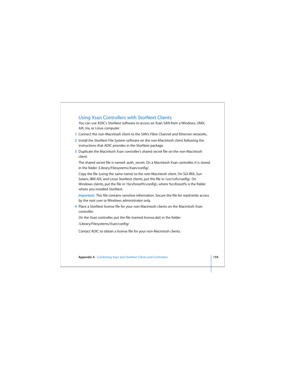 Using xsan controllers with stornext clients | Apple Xsan 1.4 User Manual | Page 159 / 192