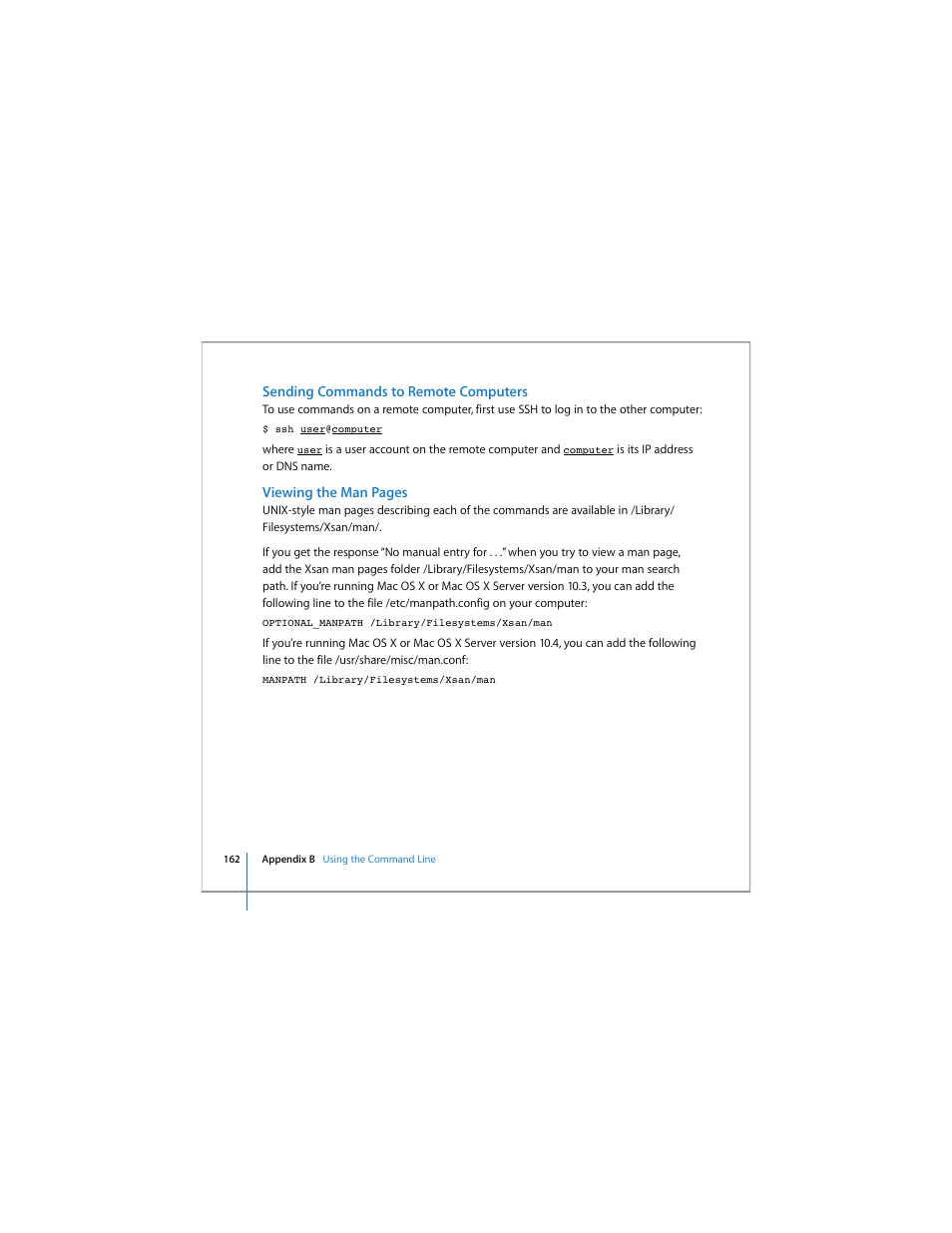 Sending commands to remote computers | Apple Xsan 1.4 User Manual | Page 162 / 192