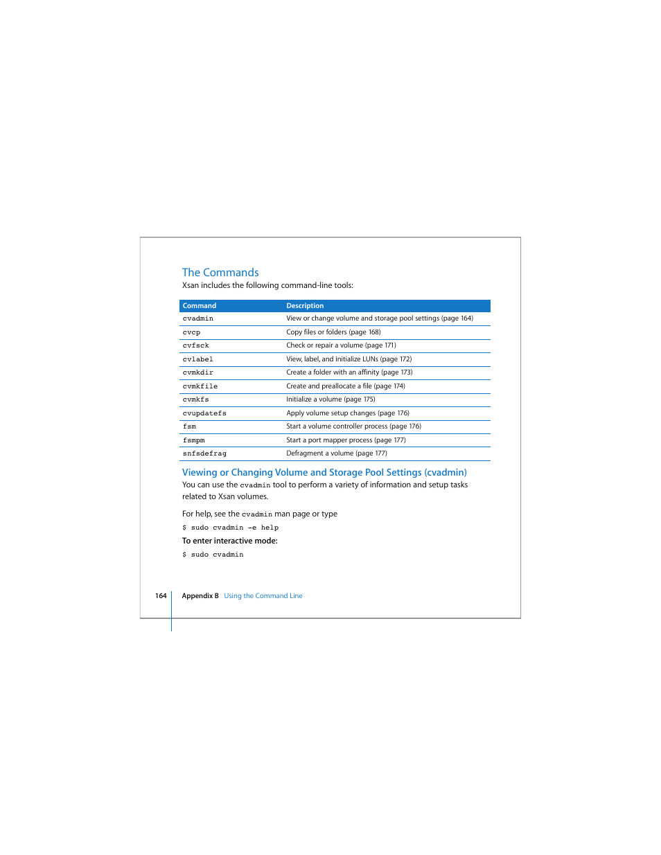 The commands | Apple Xsan 1.4 User Manual | Page 164 / 192