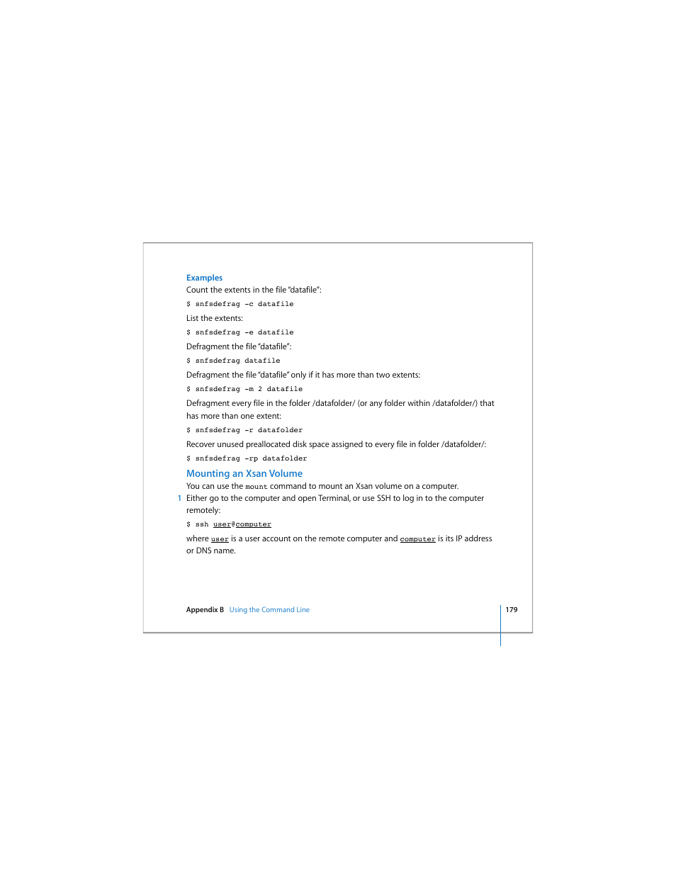 Mounting an xsan volume, Moun | Apple Xsan 1.4 User Manual | Page 179 / 192