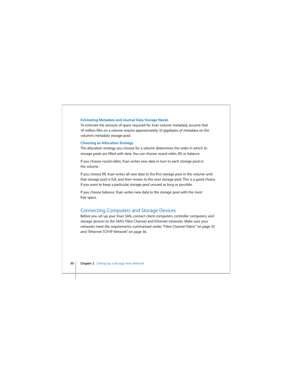 Connecting computers and storage devices | Apple Xsan 1.4 User Manual | Page 50 / 192