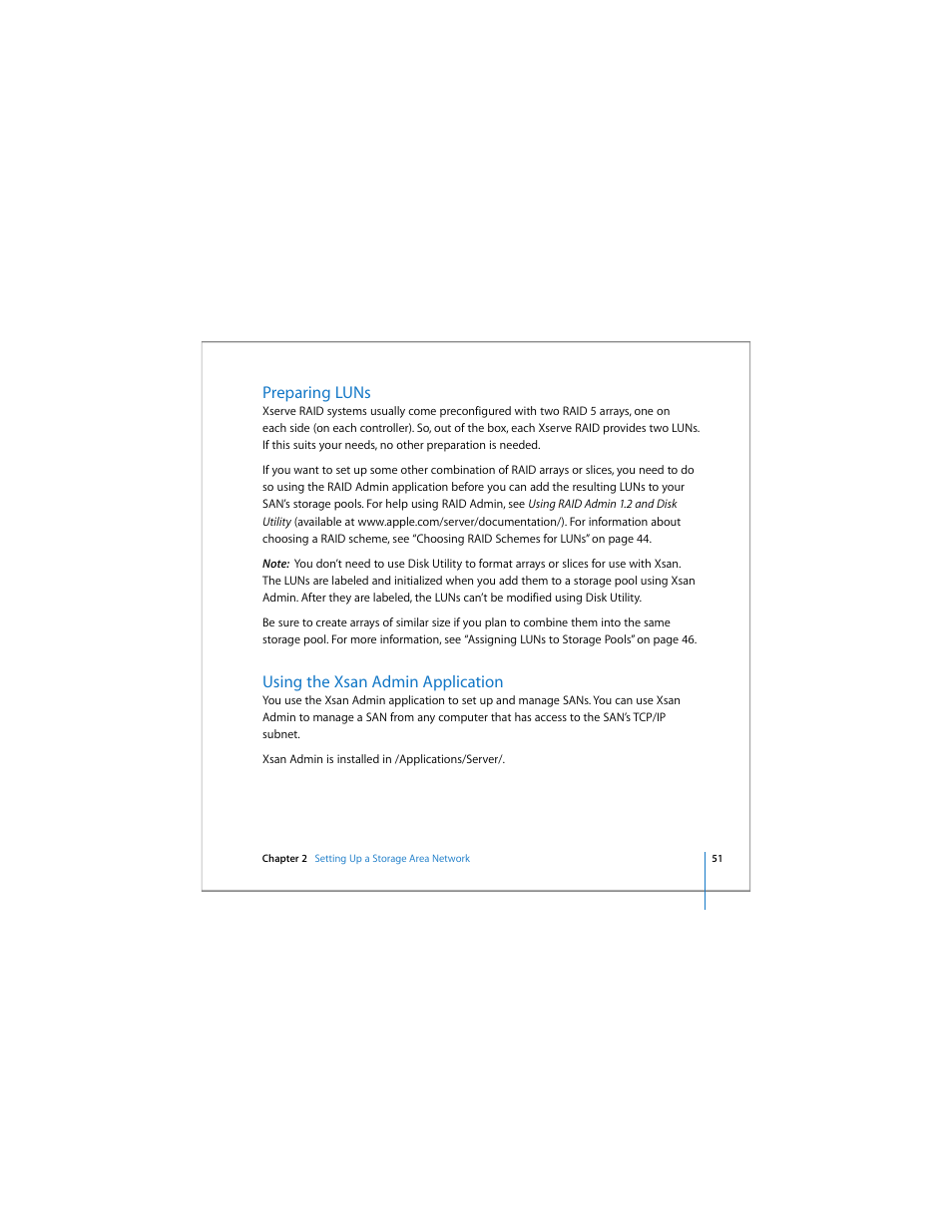 Preparing luns, Using the xsan admin application | Apple Xsan 1.4 User Manual | Page 51 / 192