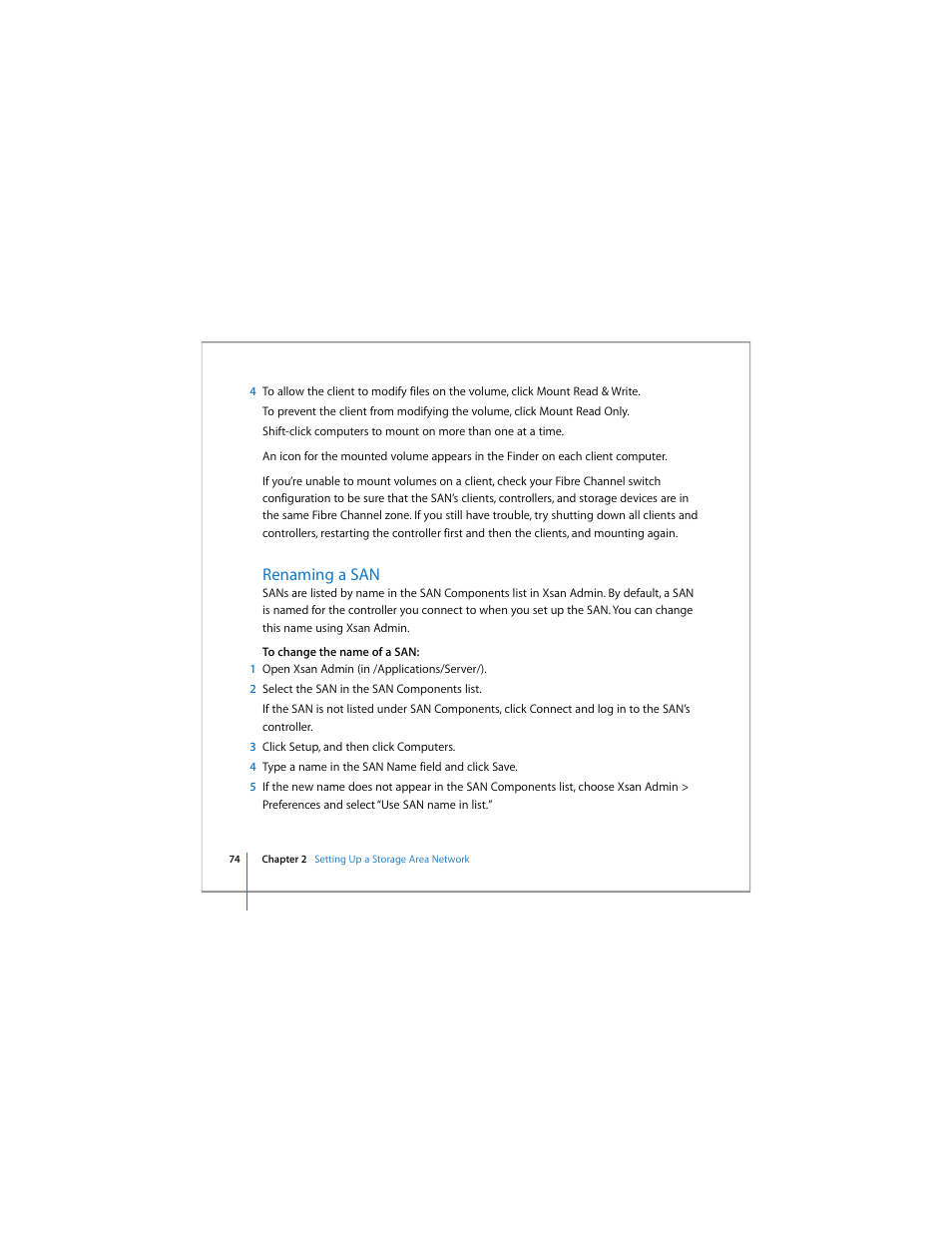 Renaming a san | Apple Xsan 1.4 User Manual | Page 74 / 192