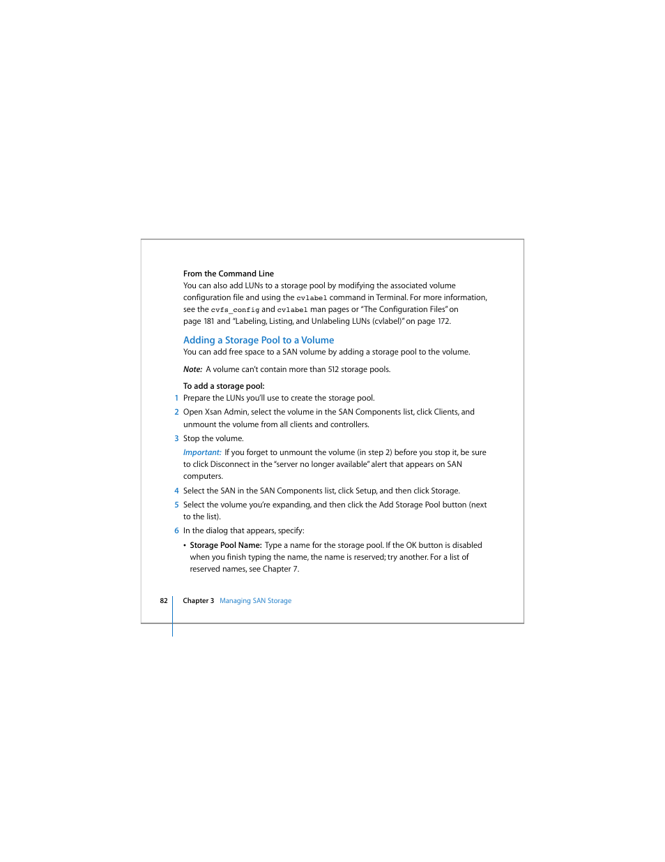 Adding a storage pool to a volume | Apple Xsan 1.4 User Manual | Page 82 / 192