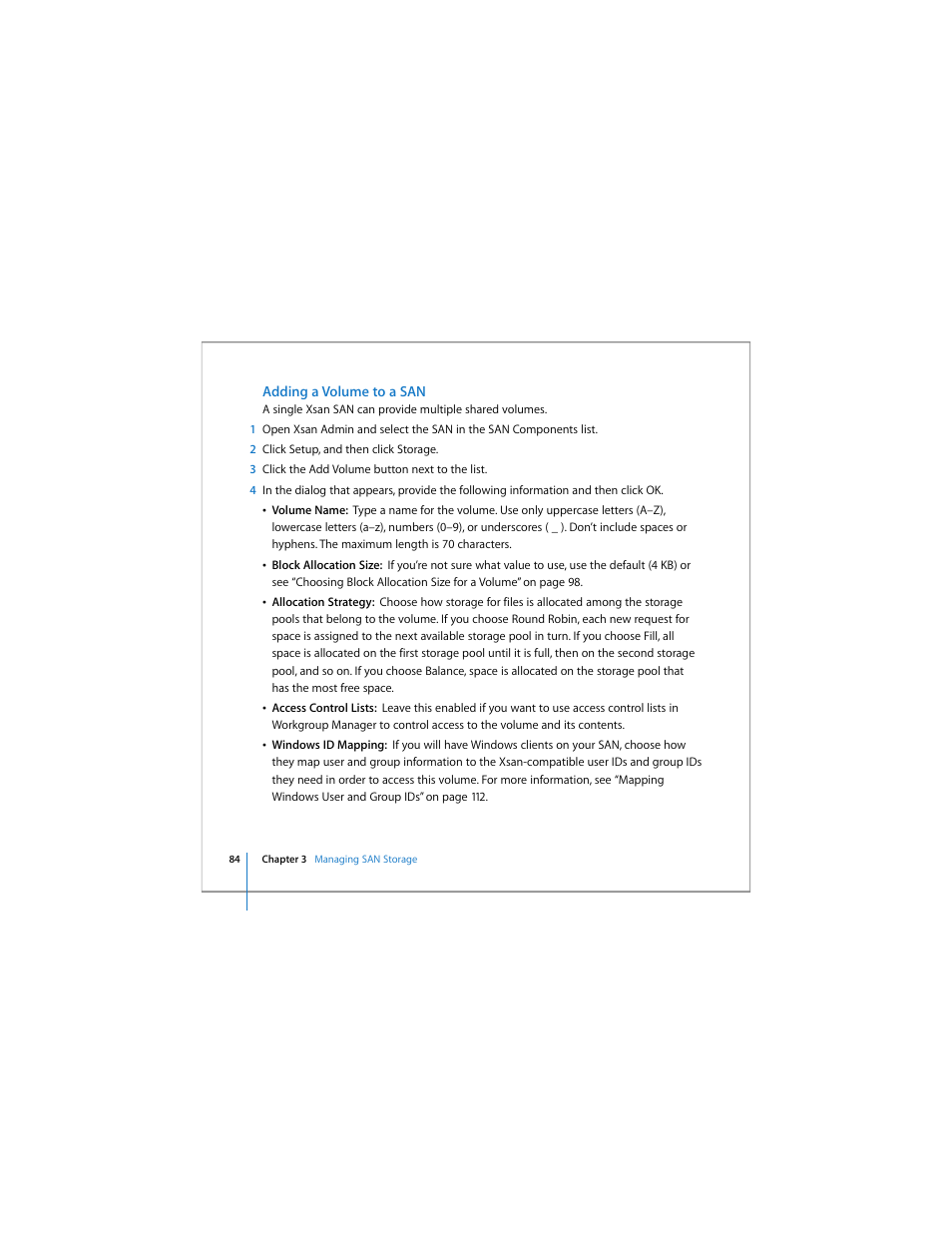 Adding a volume to a san | Apple Xsan 1.4 User Manual | Page 84 / 192
