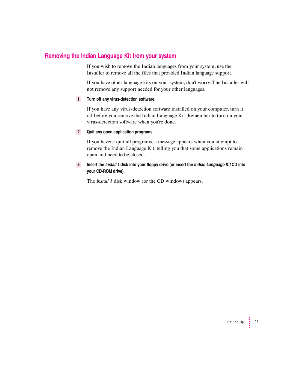 Removing the indian language kit from your system | Apple Indian Language Kit User Manual | Page 11 / 47