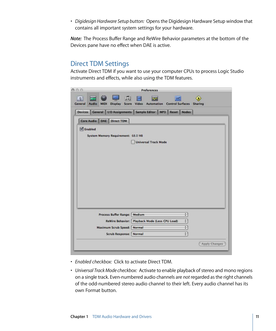 Direct tdm settings | Apple Logic Pro 9 (TDM Guide) User Manual | Page 11 / 26