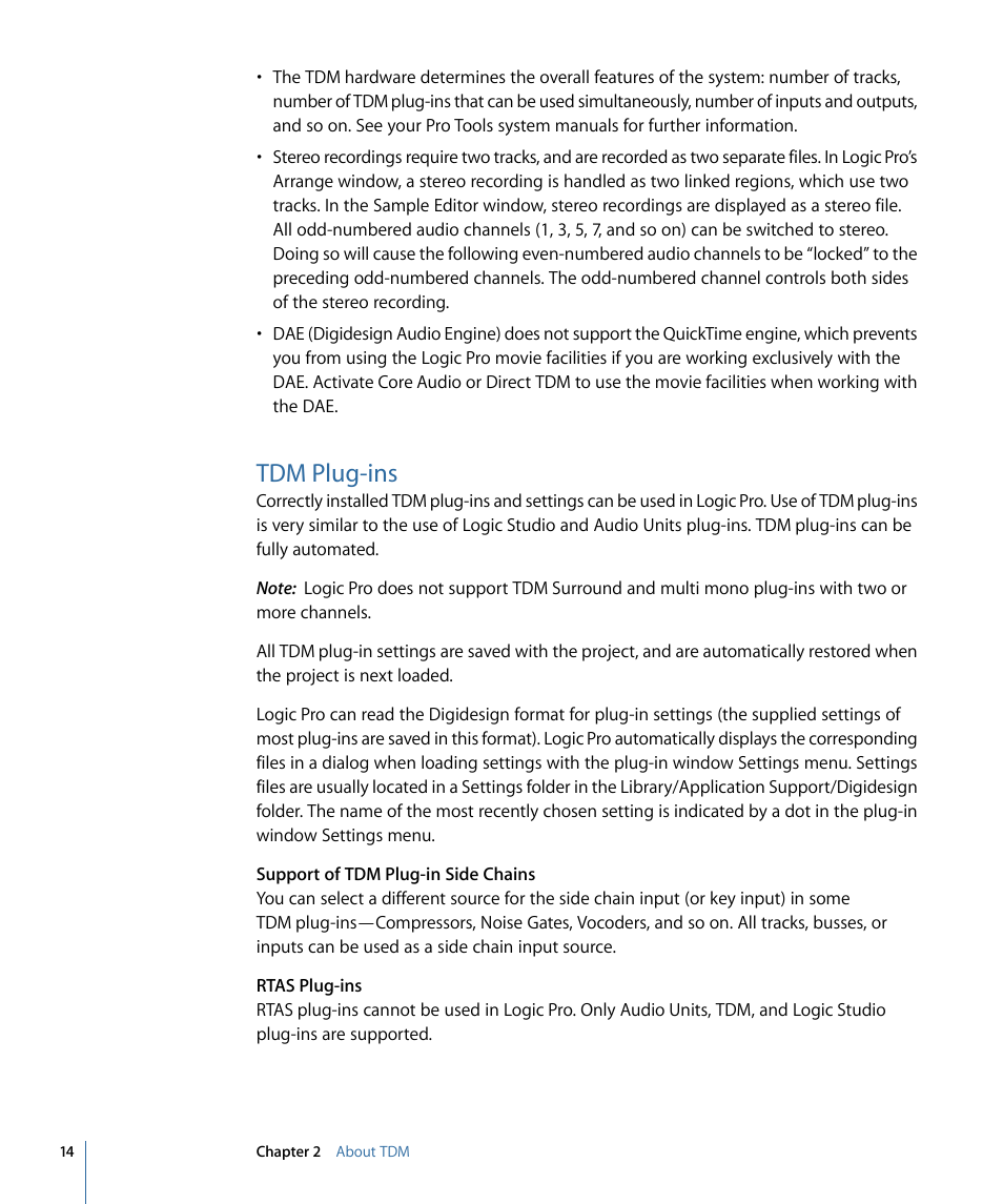 Tdm plug-ins | Apple Logic Pro 9 (TDM Guide) User Manual | Page 14 / 26