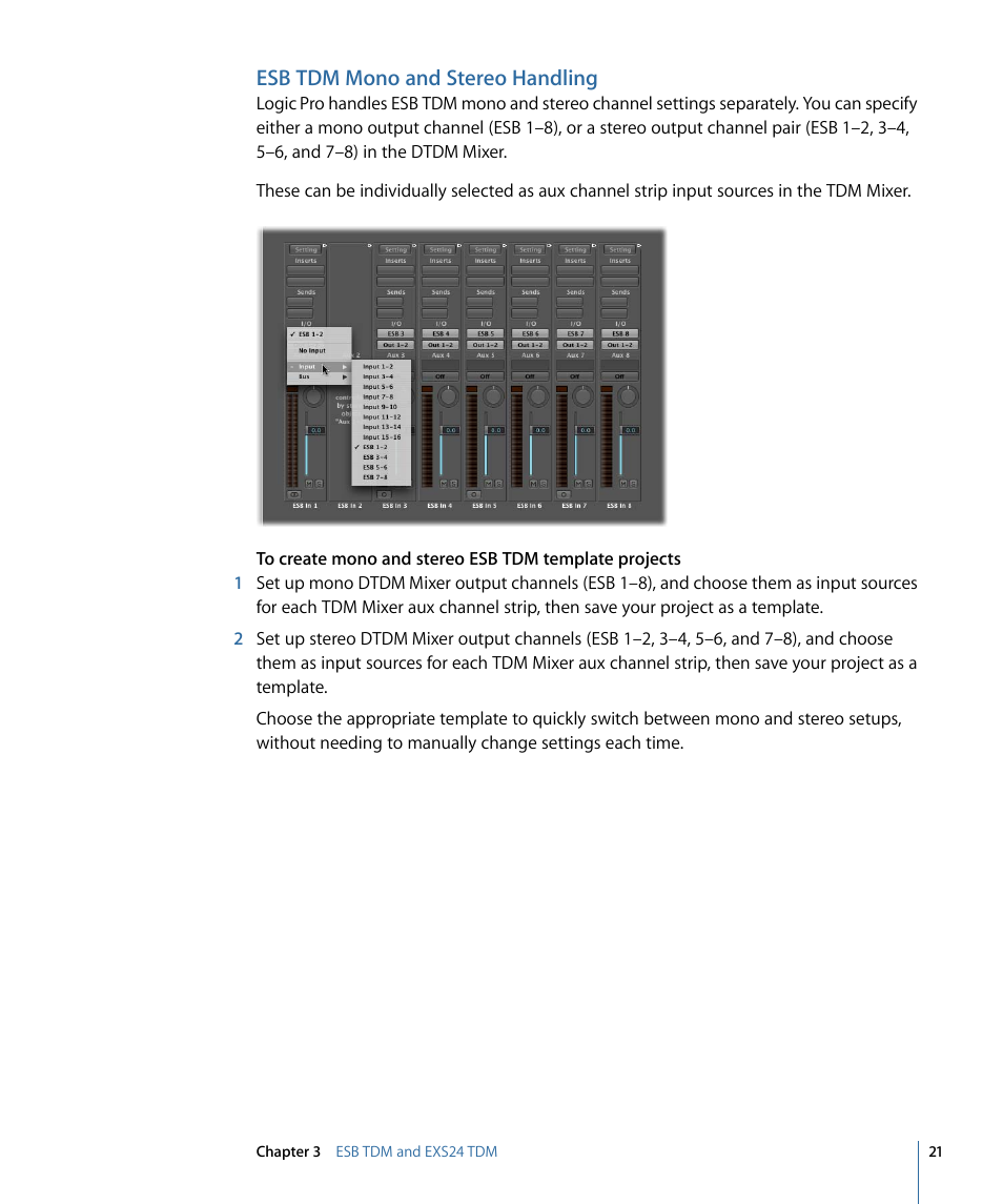 Esb tdm mono and stereo handling | Apple Logic Pro 9 (TDM Guide) User Manual | Page 21 / 26