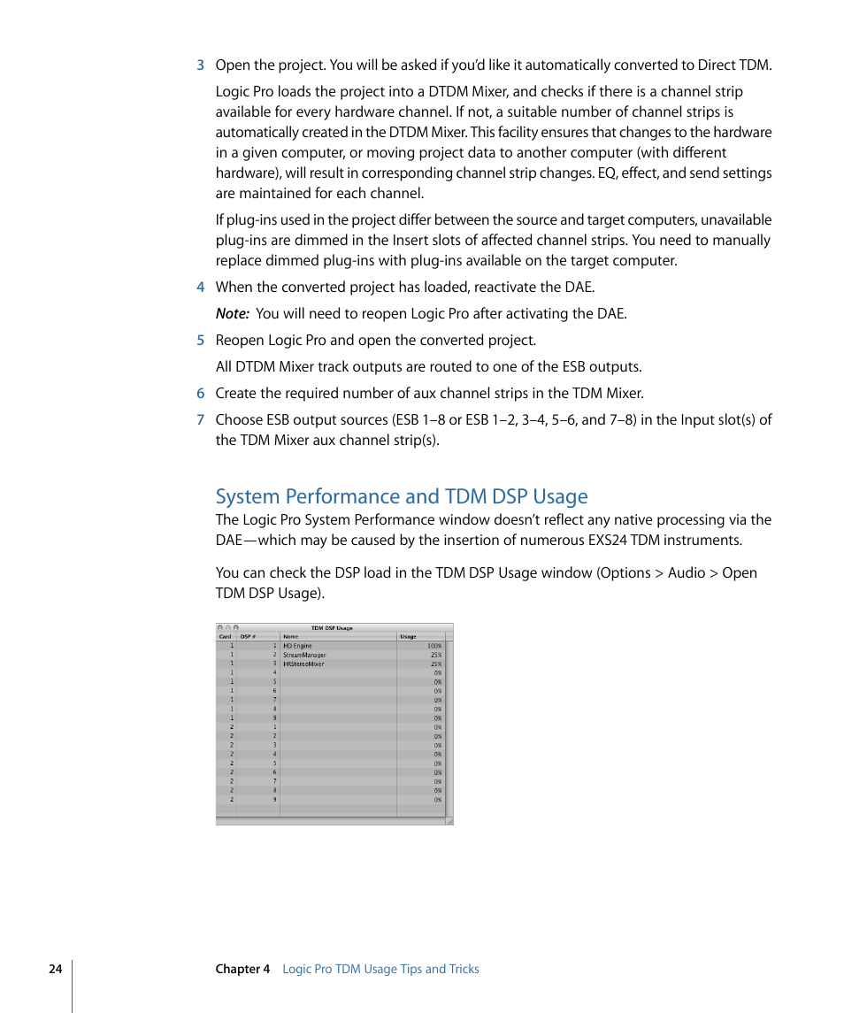 System performance and tdm dsp usage | Apple Logic Pro 9 (TDM Guide) User Manual | Page 24 / 26