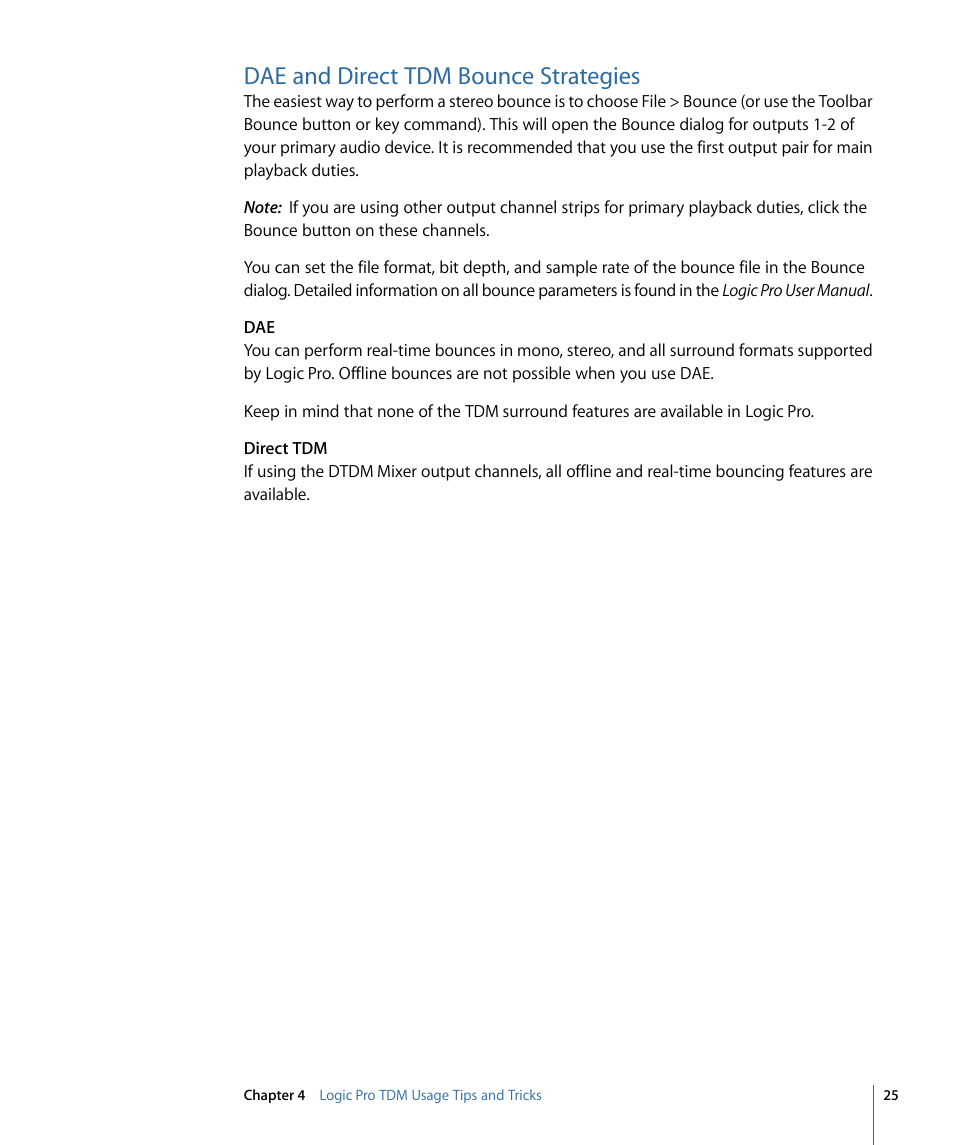 Dae and direct tdm bounce strategies | Apple Logic Pro 9 (TDM Guide) User Manual | Page 25 / 26