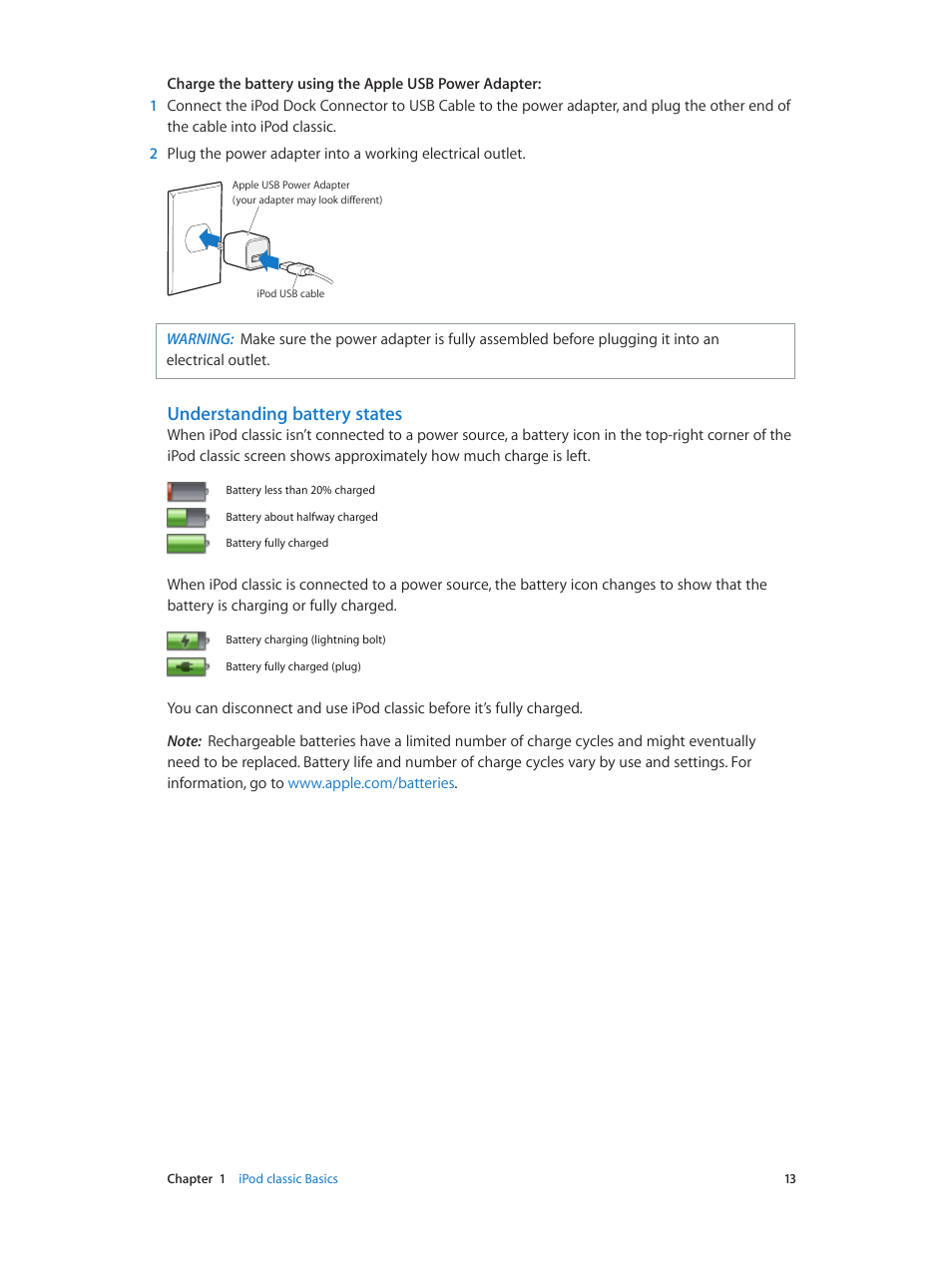 Understanding battery states | Apple iPod classic 160 GB User Manual | Page 13 / 58
