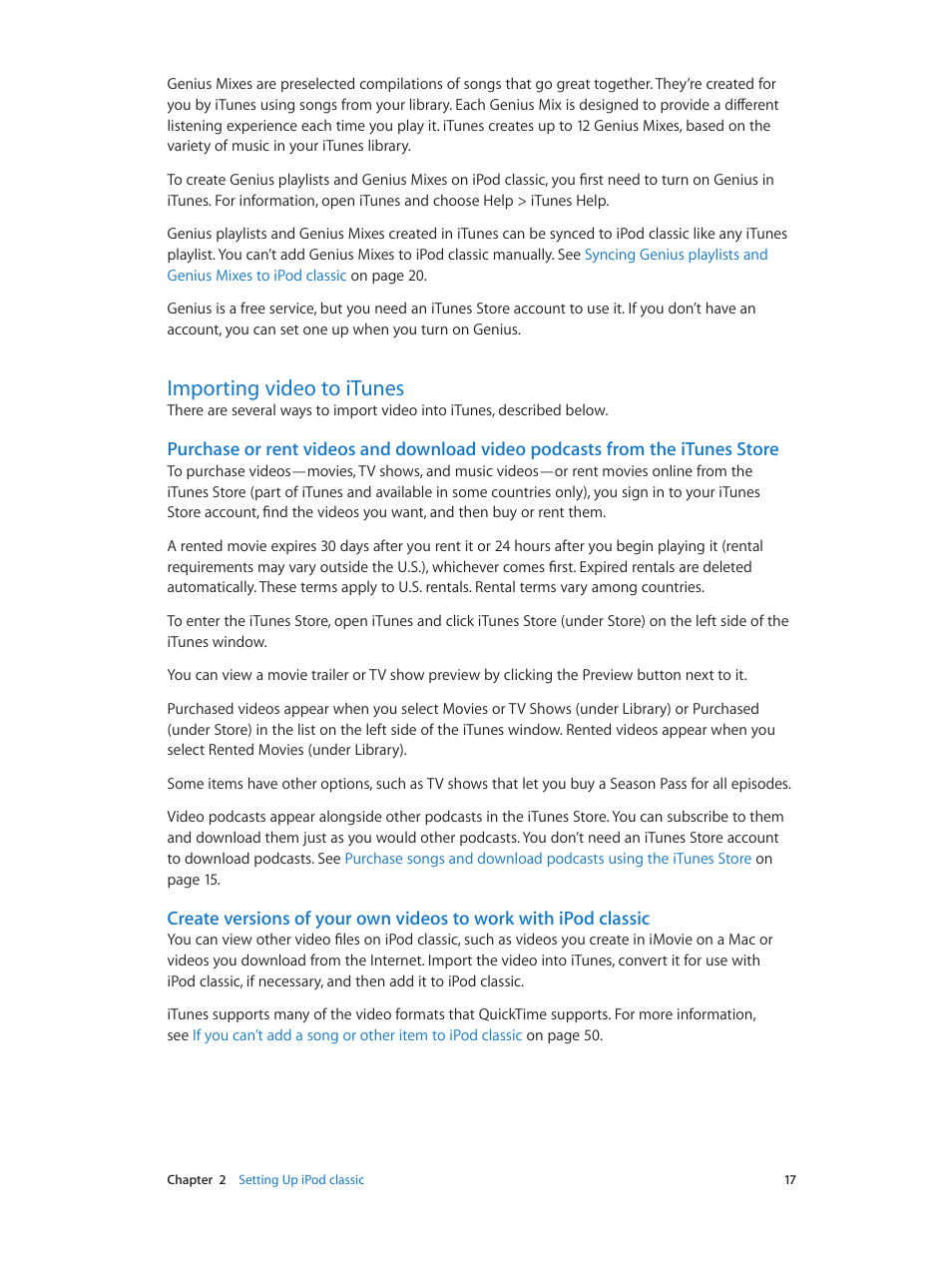 Importing video to itunes, 17 importing video to itunes | Apple iPod classic 160 GB User Manual | Page 17 / 58
