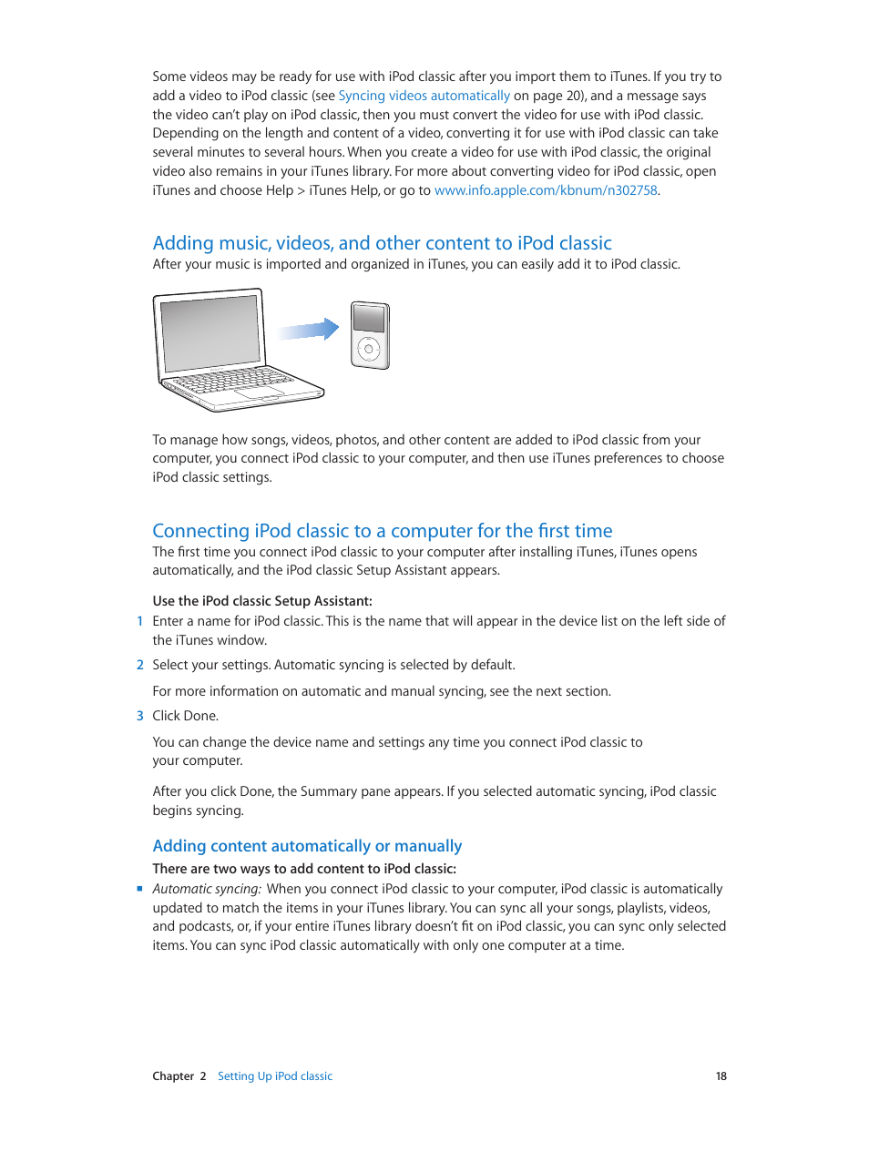 Adding content automatically or manually | Apple iPod classic 160 GB User Manual | Page 18 / 58