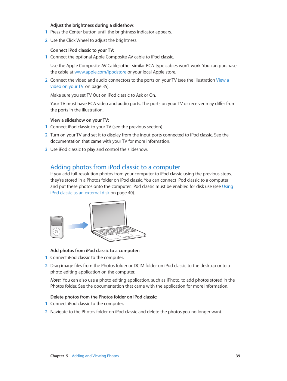 Adding photos from ipod classic to a computer, 39 adding photos from ipod classic to a computer | Apple iPod classic 160 GB User Manual | Page 39 / 58