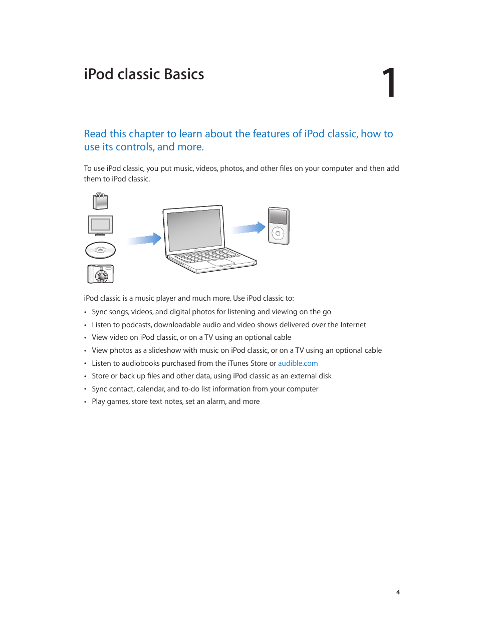 Chapter 1: ipod classic basics, Ipod classic basics | Apple iPod classic 160 GB User Manual | Page 4 / 58