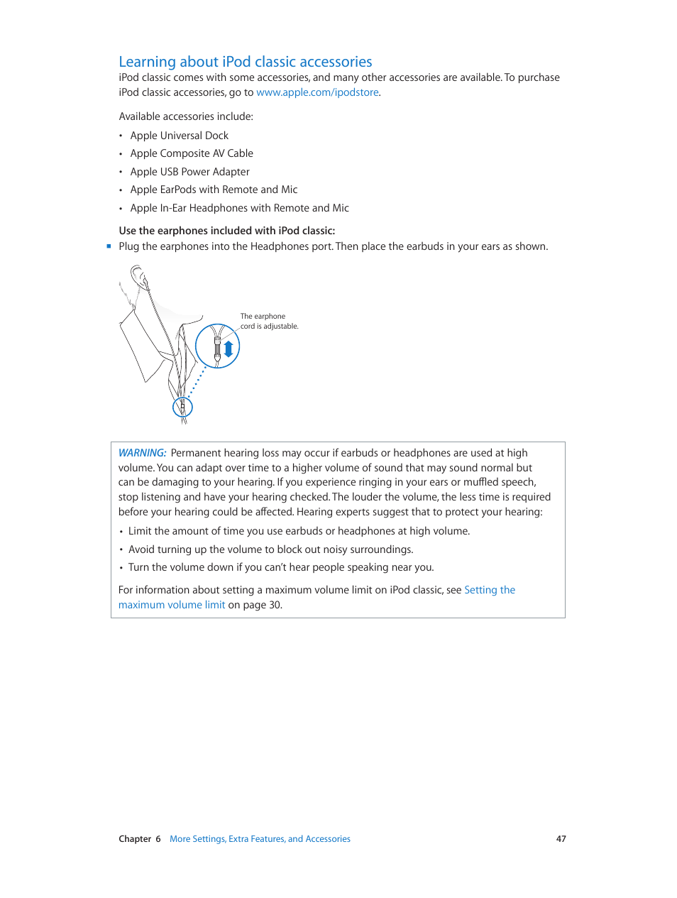 Learning about ipod classic accessories, 47 learning about ipod classic accessories | Apple iPod classic 160 GB User Manual | Page 47 / 58