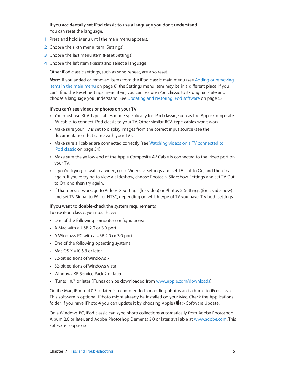 If you want to double-check the, System requirements | Apple iPod classic 160 GB User Manual | Page 51 / 58