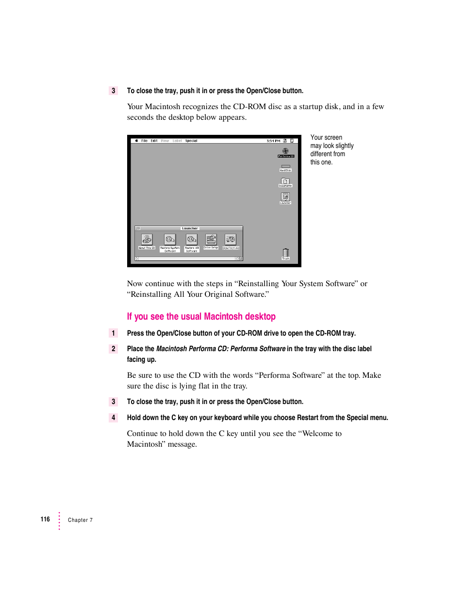 If you see the usual macintosh desktop | Apple Macintosh Performa 6360 Series User Manual | Page 116 / 199