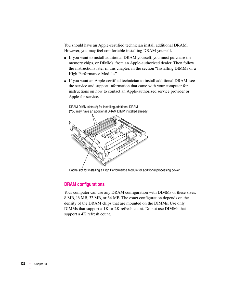 Dram configurations | Apple Macintosh Performa 6360 Series User Manual | Page 128 / 199