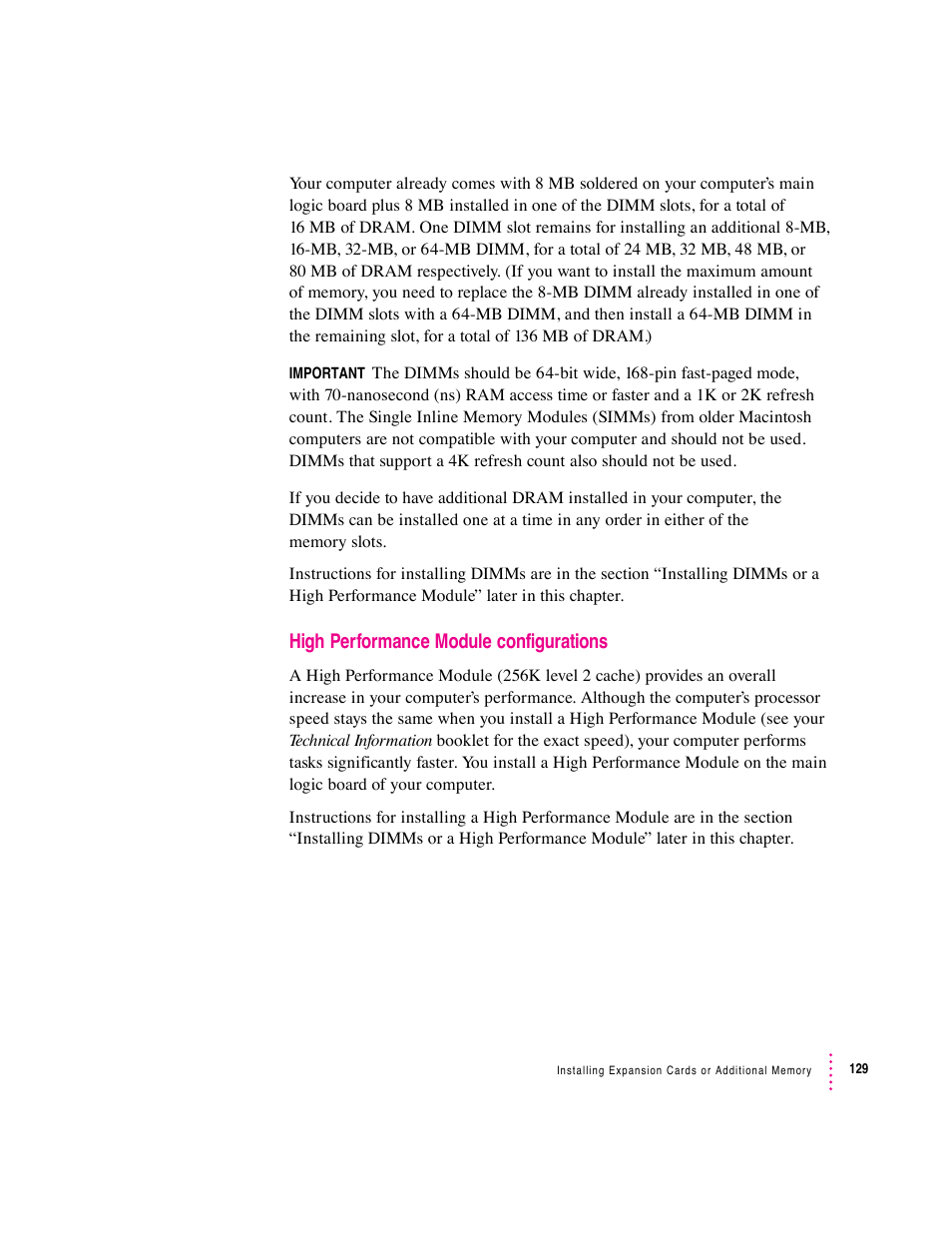 High performance module configurations | Apple Macintosh Performa 6360 Series User Manual | Page 129 / 199